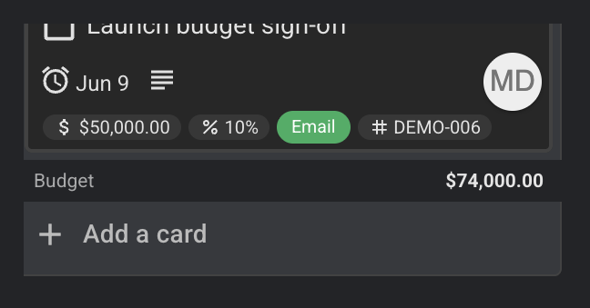 A list total at the foot of a list