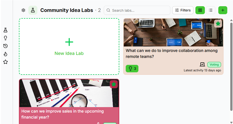 The Community Idea Labs page in the widget
