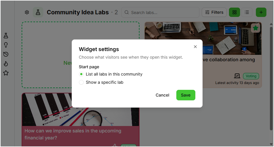 The Widget settings dialog