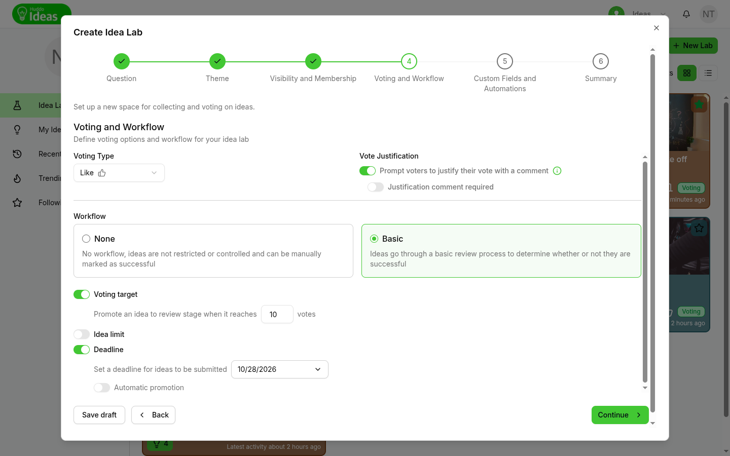 The Voting and Workflow step with the Basic workflow