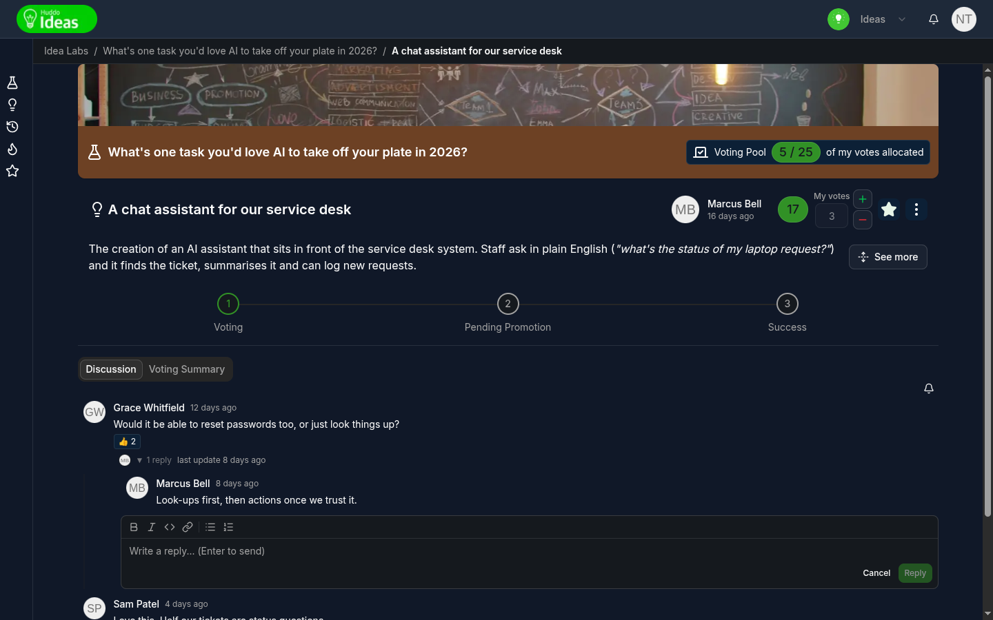 The Discussion tab on an idea