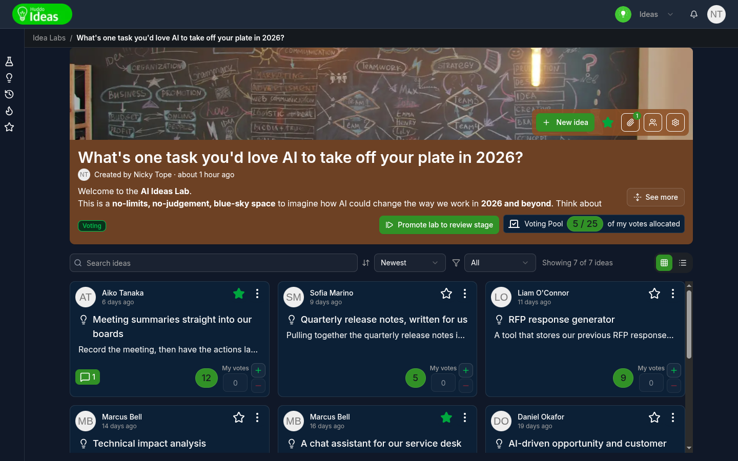 The votes allocated counter and the vote buttons on an idea