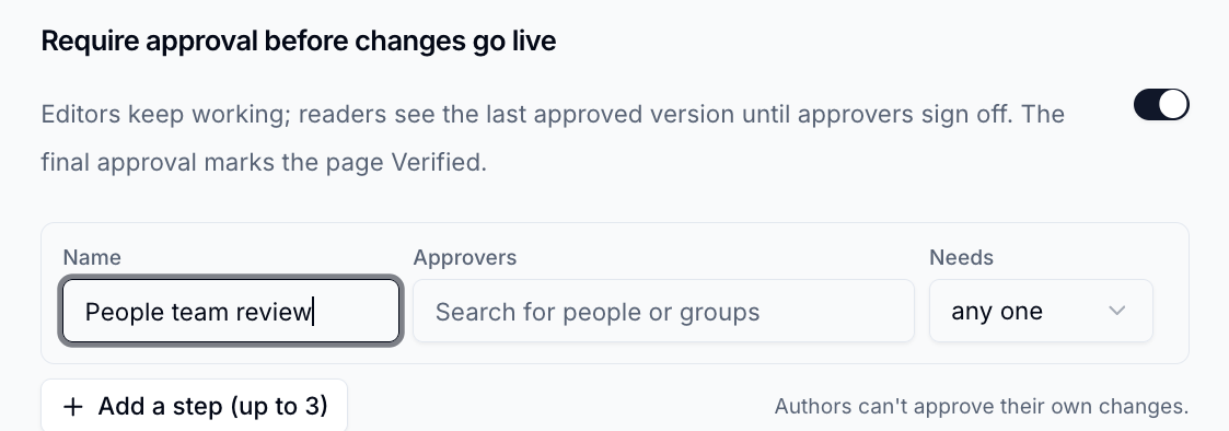 Approval steps in the Verification settings