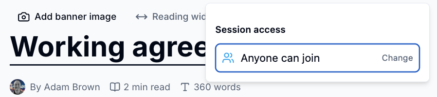 The Session access popover