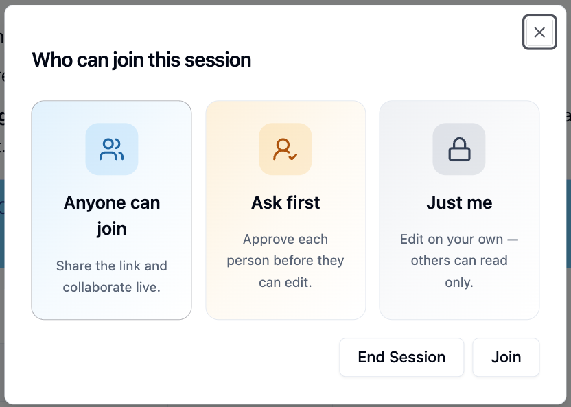 The three session access options