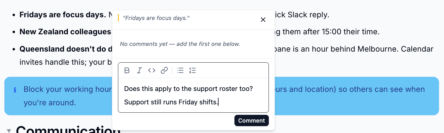 Writing an inline comment