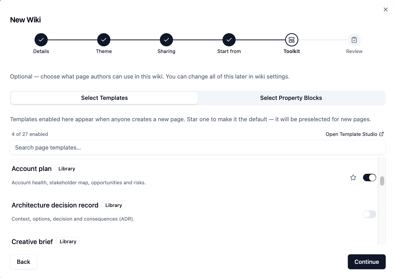 The Toolkit step with templates enabled