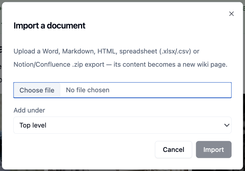 The Import a document dialog