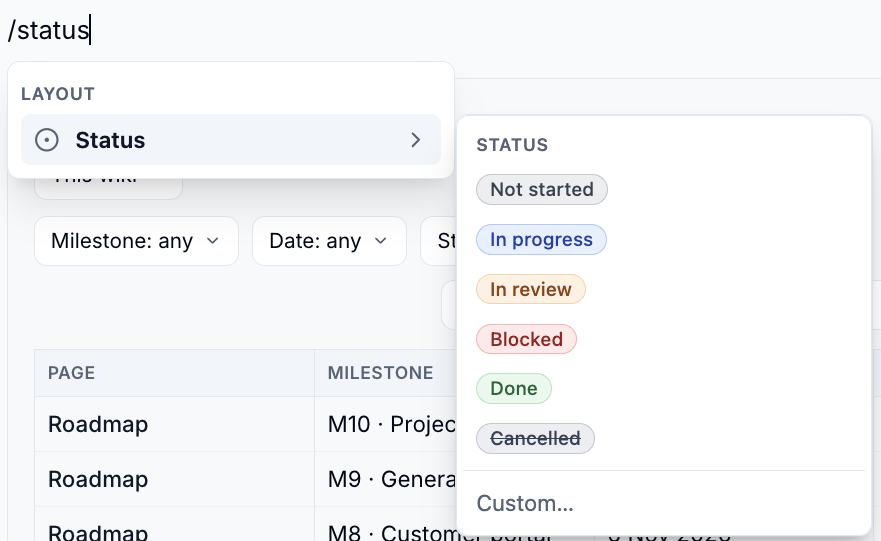 The status picker