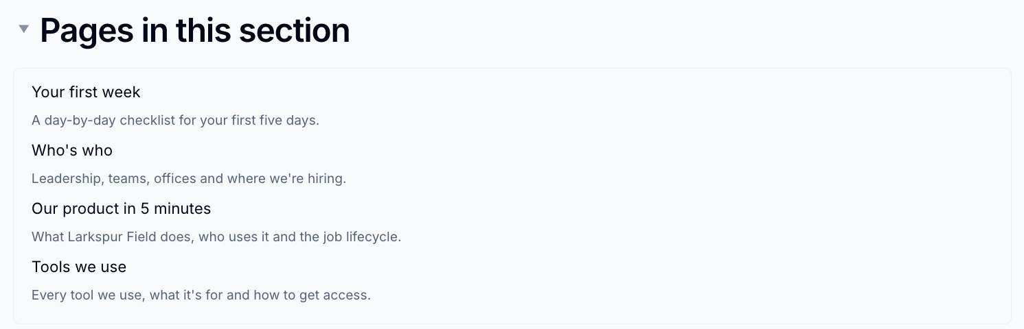 A Child pages block listing sub-pages