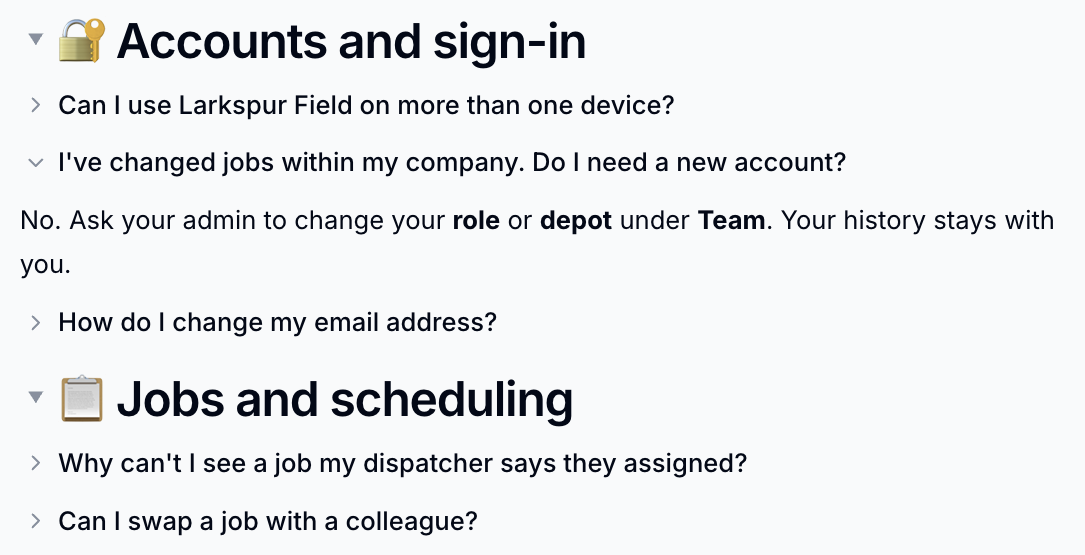 Expand blocks on an FAQ page