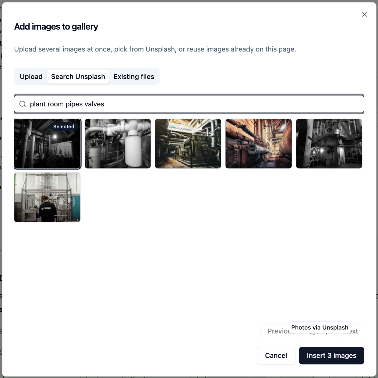 Choosing several photos for a gallery