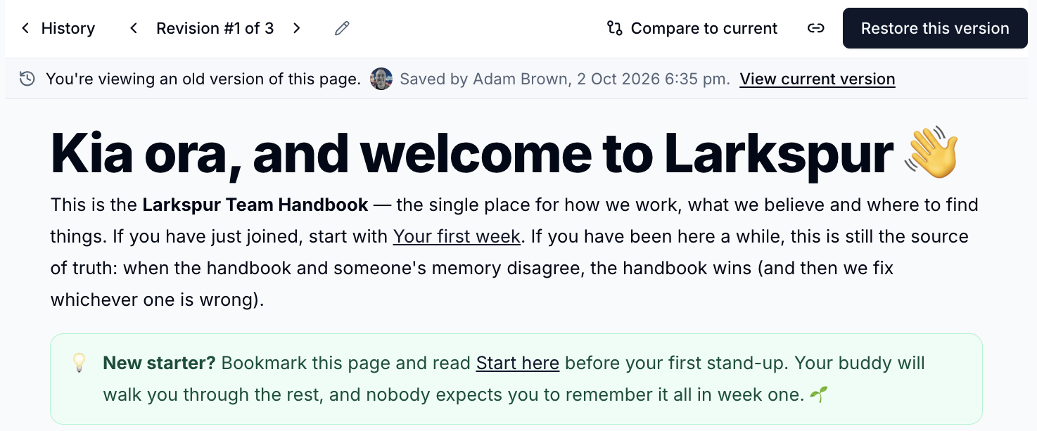 Viewing an old version of a page