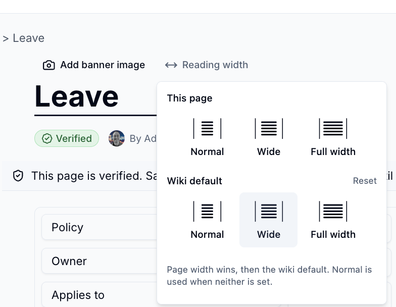 The Reading width options