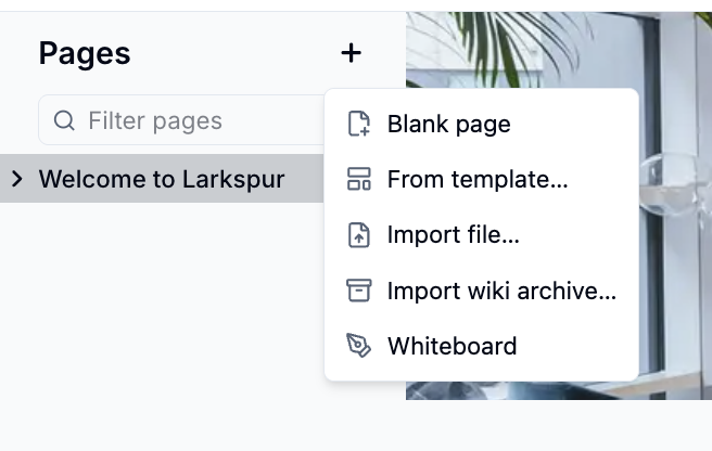 The New page menu
