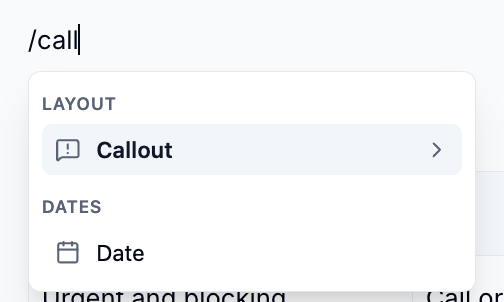 The slash menu filtered by typing
