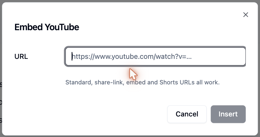 The embed dialog for a YouTube video
