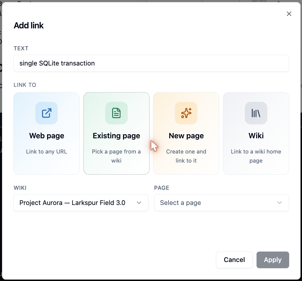 The Add link dialog