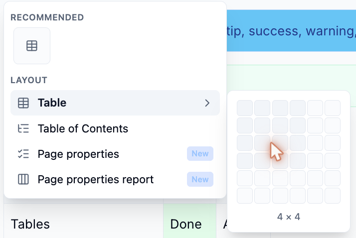Choosing a table size from the grid