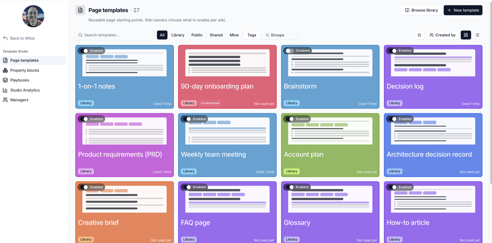 Template Studio showing page templates