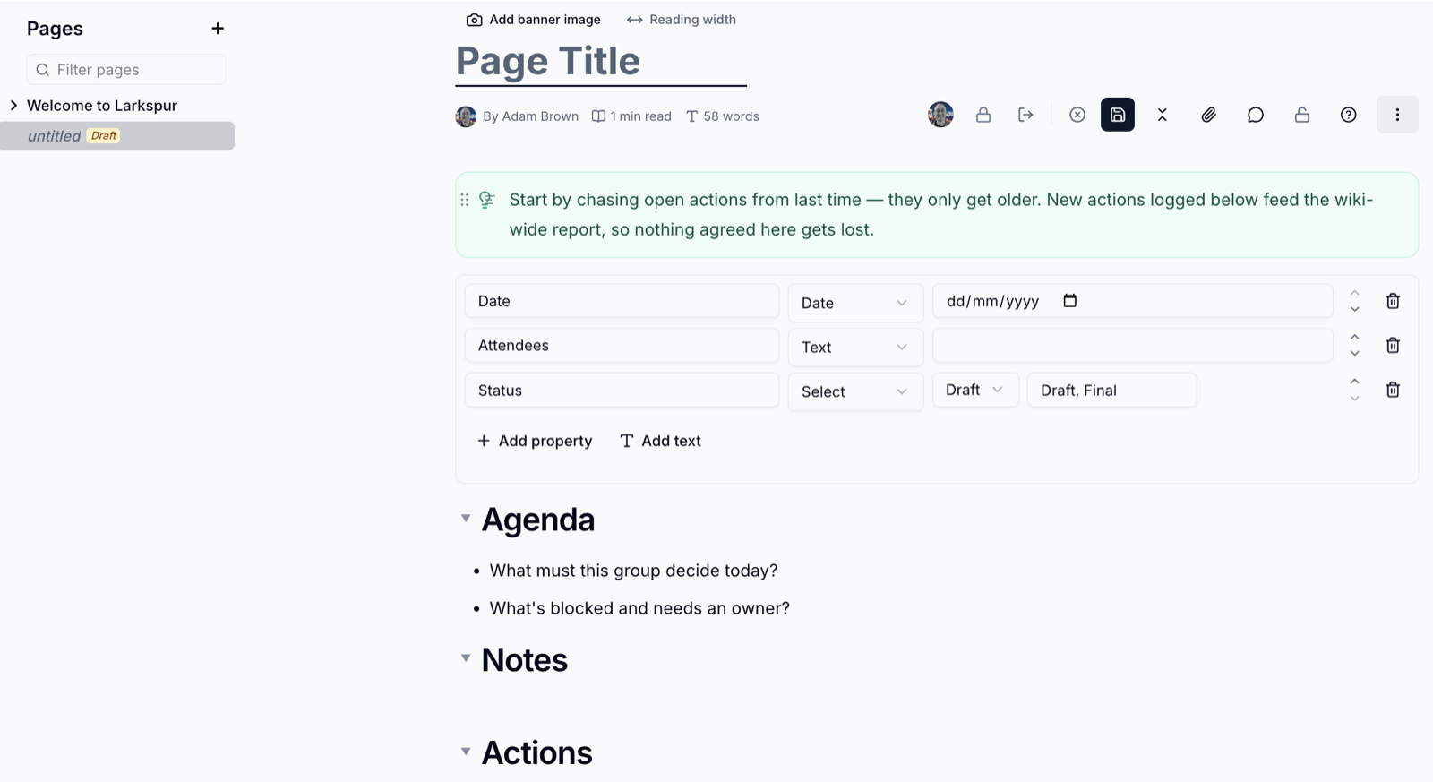 A new page created from the Meeting notes template