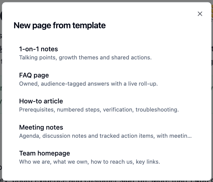 The New page from template picker